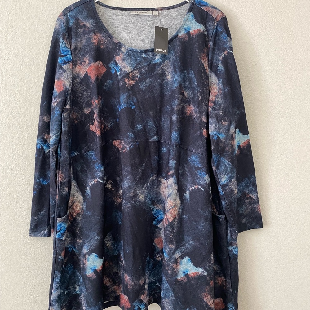 Avenue Women’s Tunic oak Knoll Side Pockets Blouse Dress NWT 2X Long Sleeve